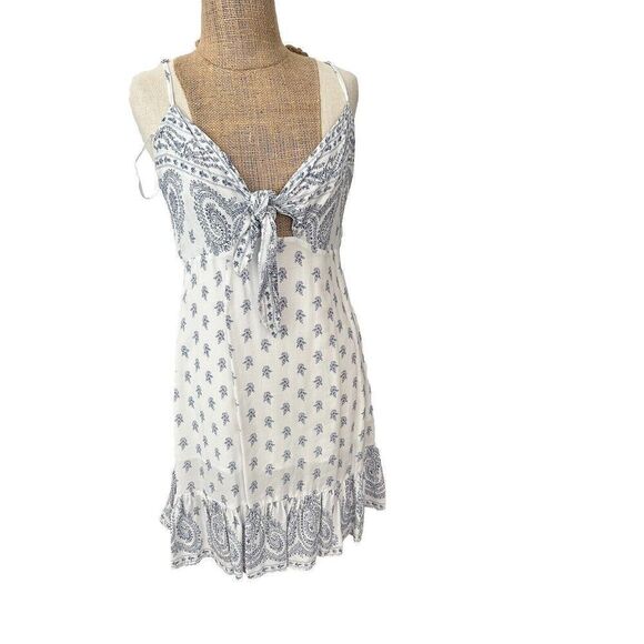 Aqua Handkerchief Tie Front Dress- Sz Medium - White/blue - Picture 1 of 9